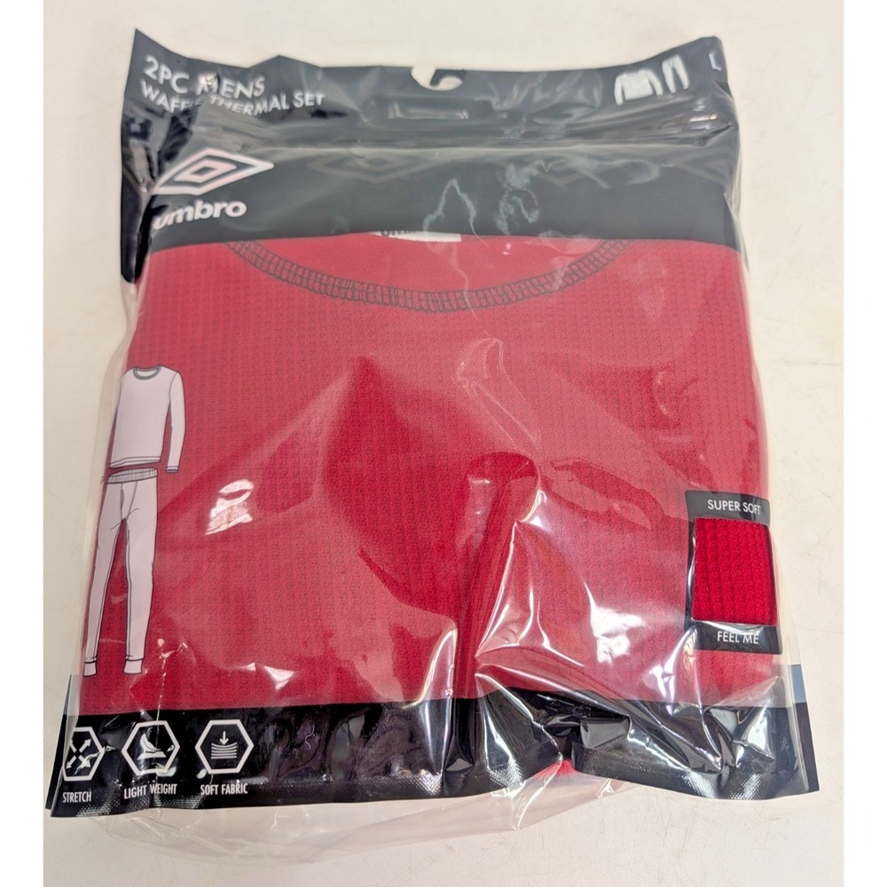 Umbro Men's Waffle Thermal Base Layer 2pc Set - SIZE L in RED